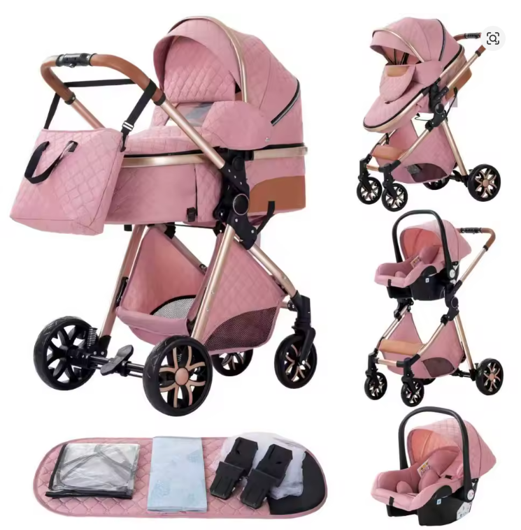 Poussette 3 en 1 Solène – Nacelle matelassée, siège réversible et coque