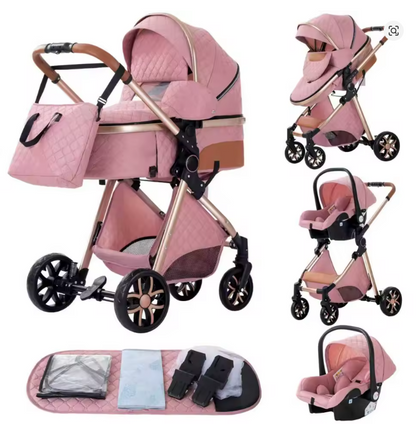 Poussette 3 en 1 Solène – Nacelle matelassée, siège réversible et coque