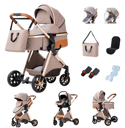 Poussette 3 en 1 Solène – Nacelle matelassée, siège réversible et coque