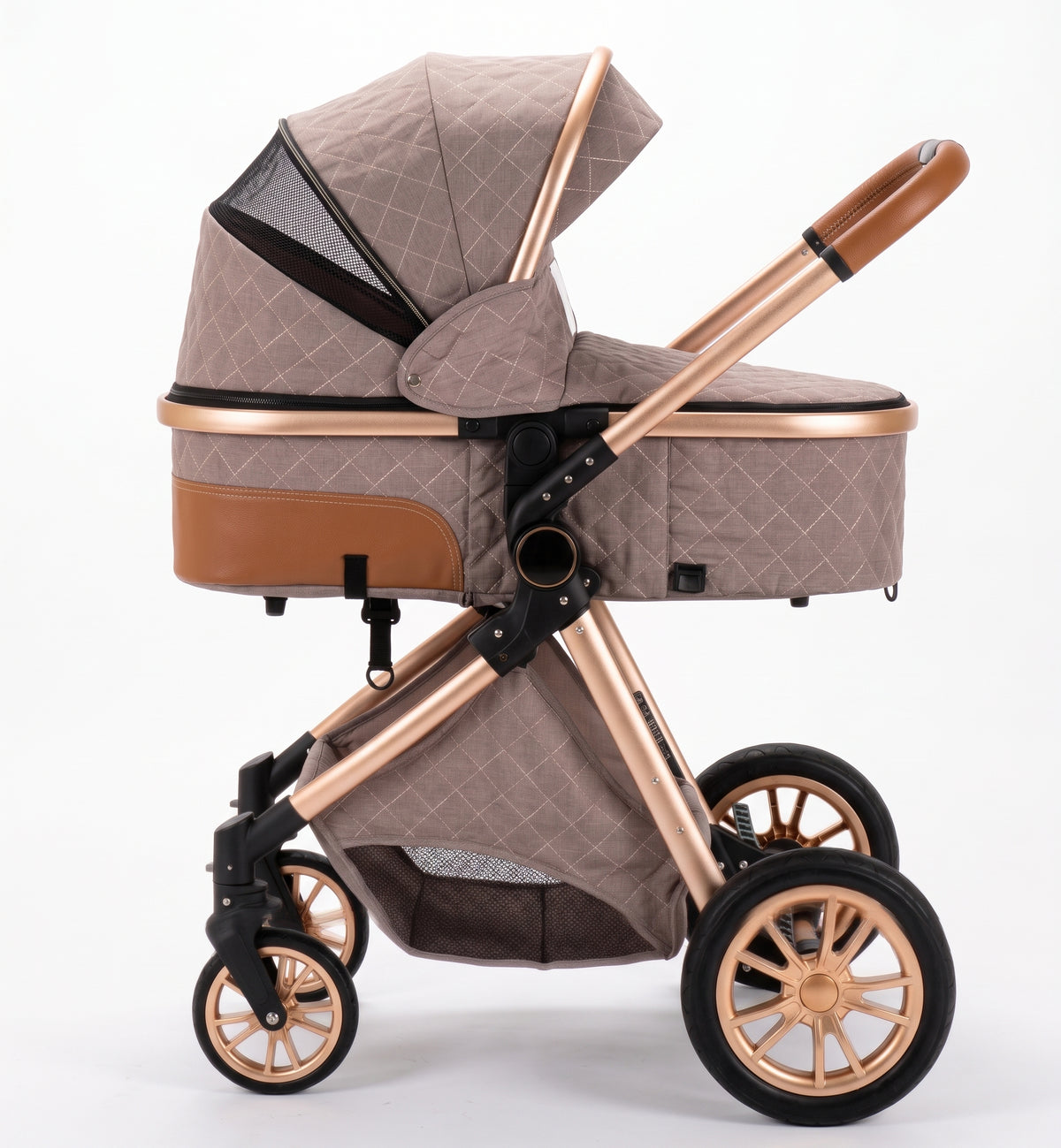 Poussette 3 en 1 Solène – Nacelle matelassée, siège réversible et coque
