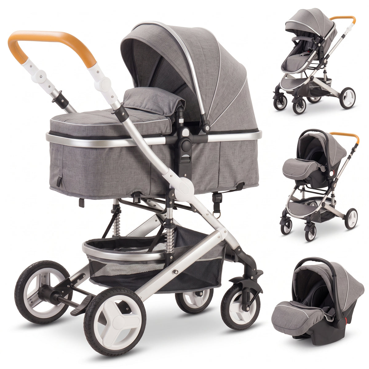 Poussette 3 en 1 Opaline – Nacelle, siège réversible et coque