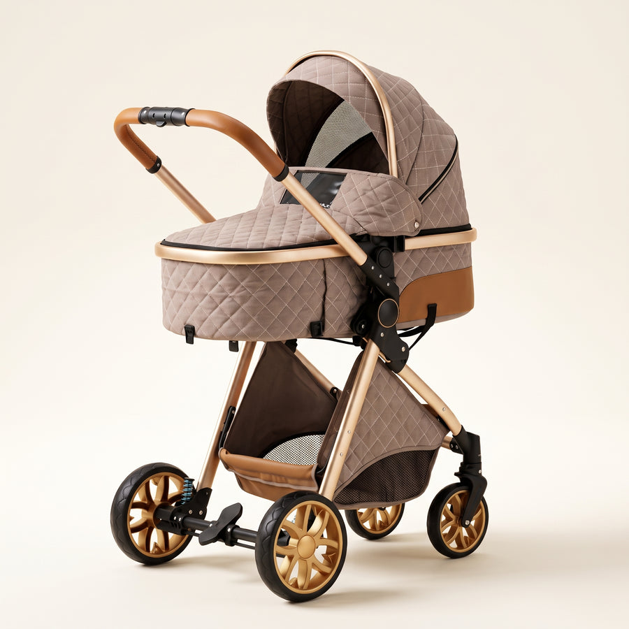 Poussette 3 en 1 Solène – Nacelle matelassée, siège réversible et coque