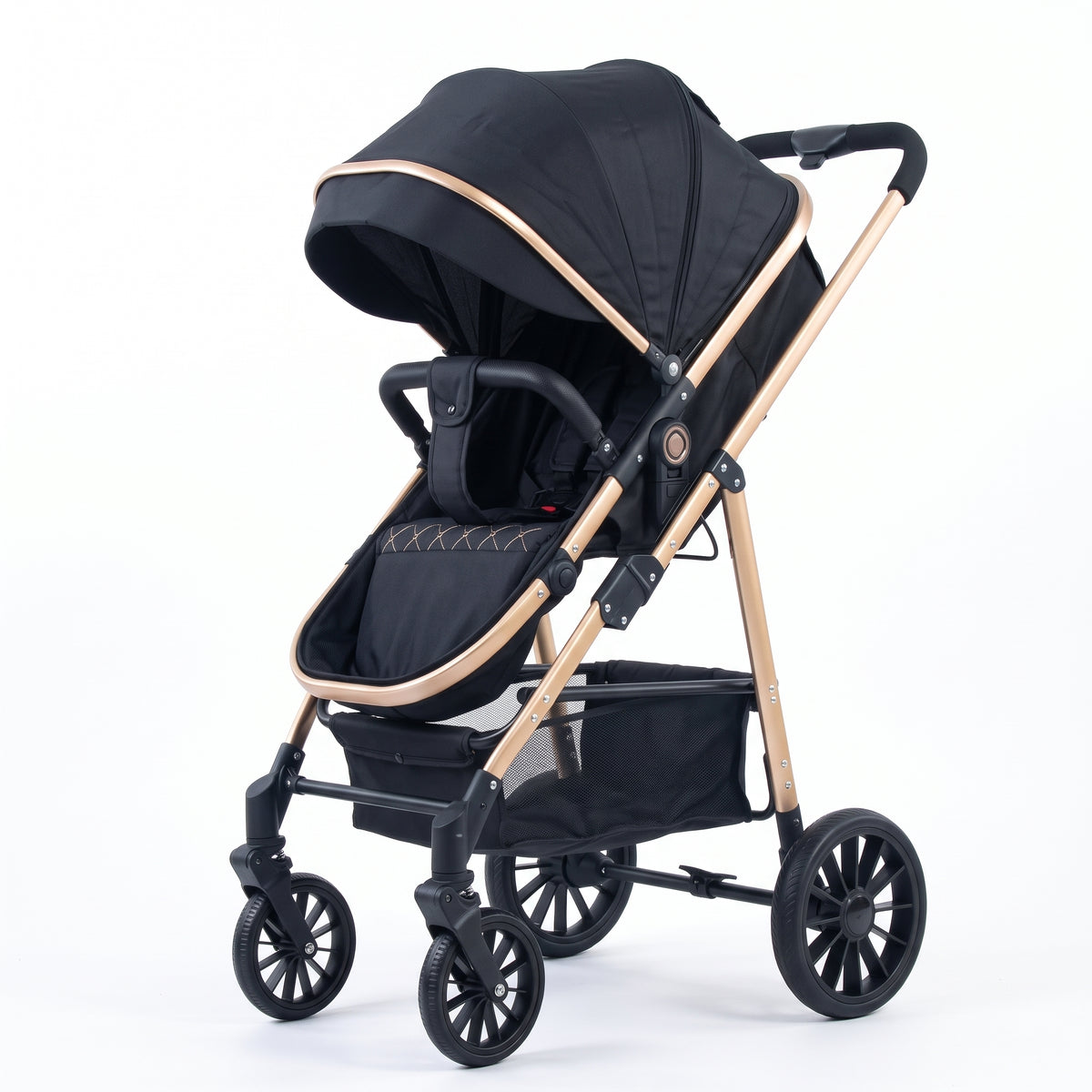 Poussette Céleste – Poussette haute pliable, noir et doré