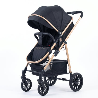 Poussette Céleste – Poussette haute pliable, noir et doré
