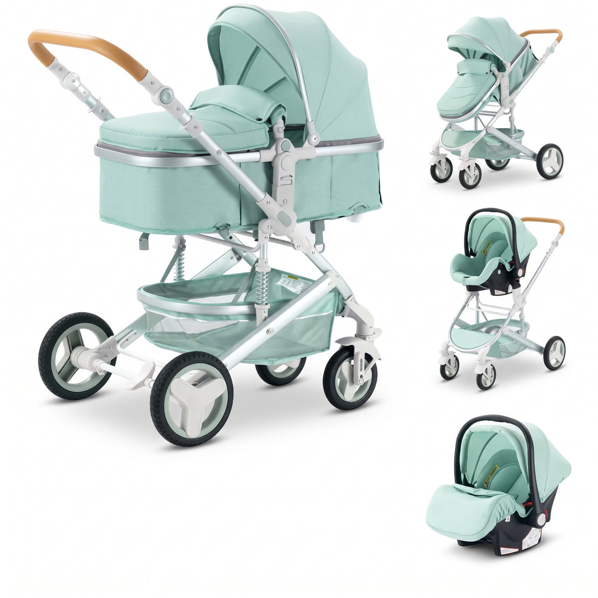 Poussette 3 en 1 Opaline – Nacelle, siège réversible et coque