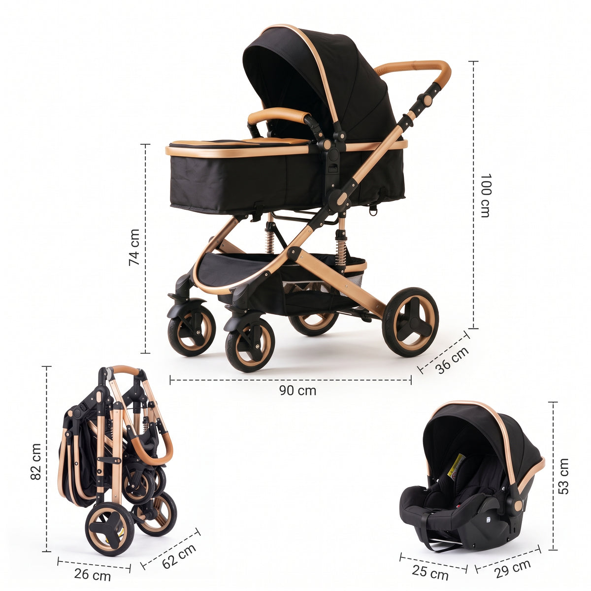 Poussette 3 en 1 Opaline – Nacelle, siège réversible et coque