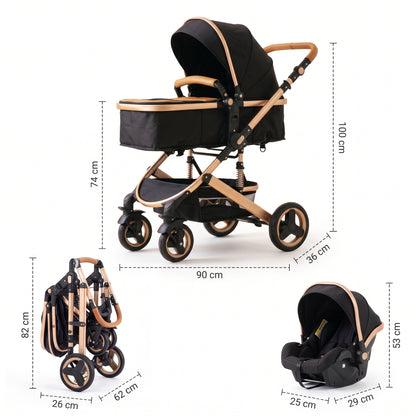 Poussette 3 en 1 Opaline – Nacelle, siège réversible et coque