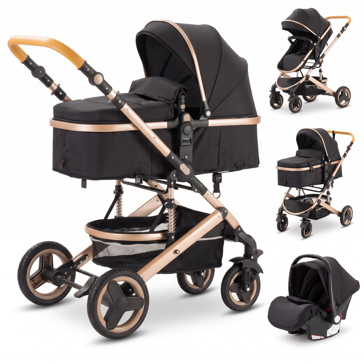 Poussette 3 en 1 Opaline – Nacelle, siège réversible et coque