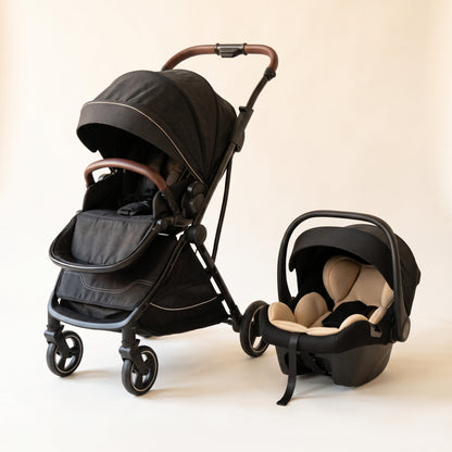 Poussette 2 en 1 Aube Noir intense et sa coque bébé