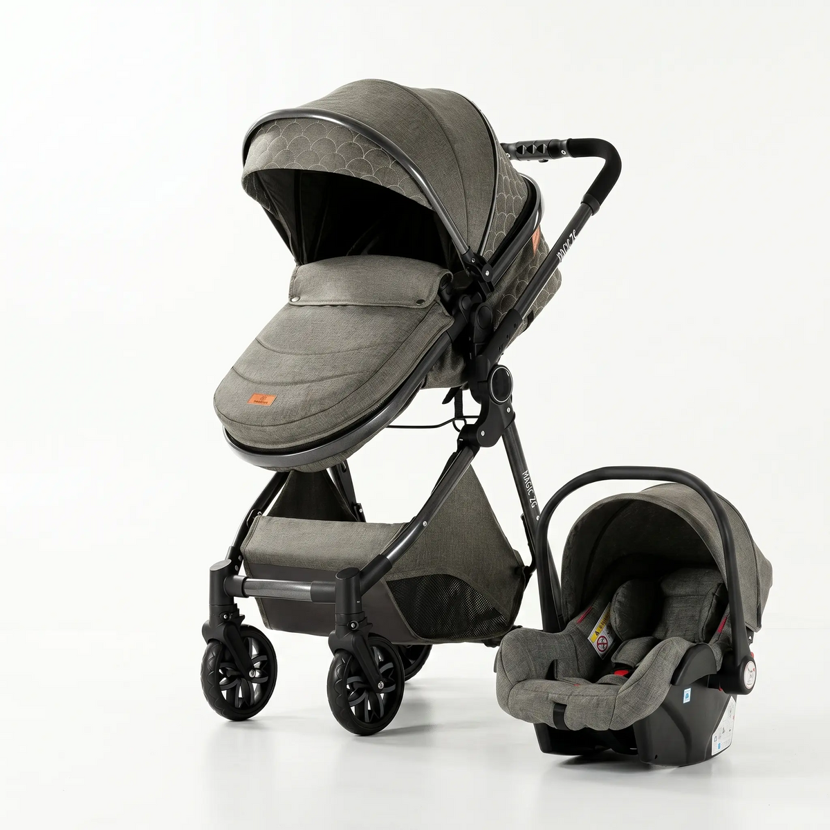 Poussette 3 en 1 Solène coloris Graphite, cadre noir, avec sa coque bébé