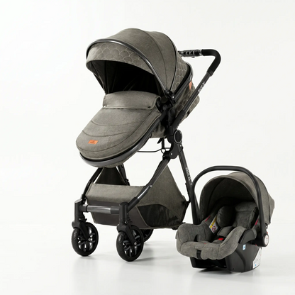 Poussette 3 en 1 Solène coloris Graphite, cadre noir, avec sa coque bébé