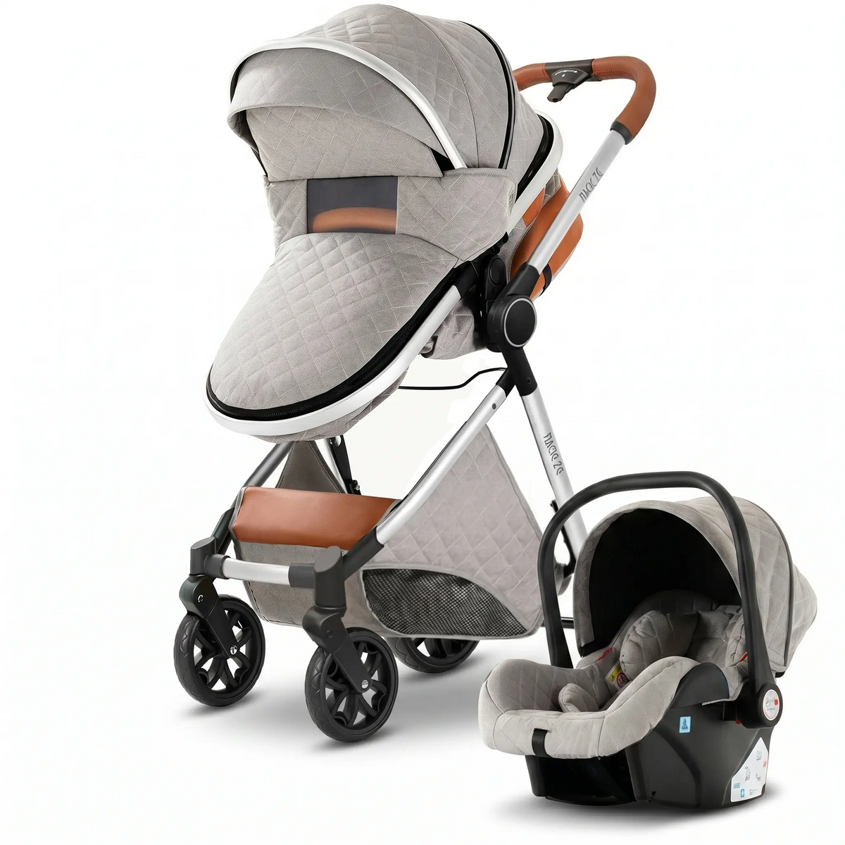 Poussette 3 en 1 Solène coloris Gris argent, avec sa coque bébé