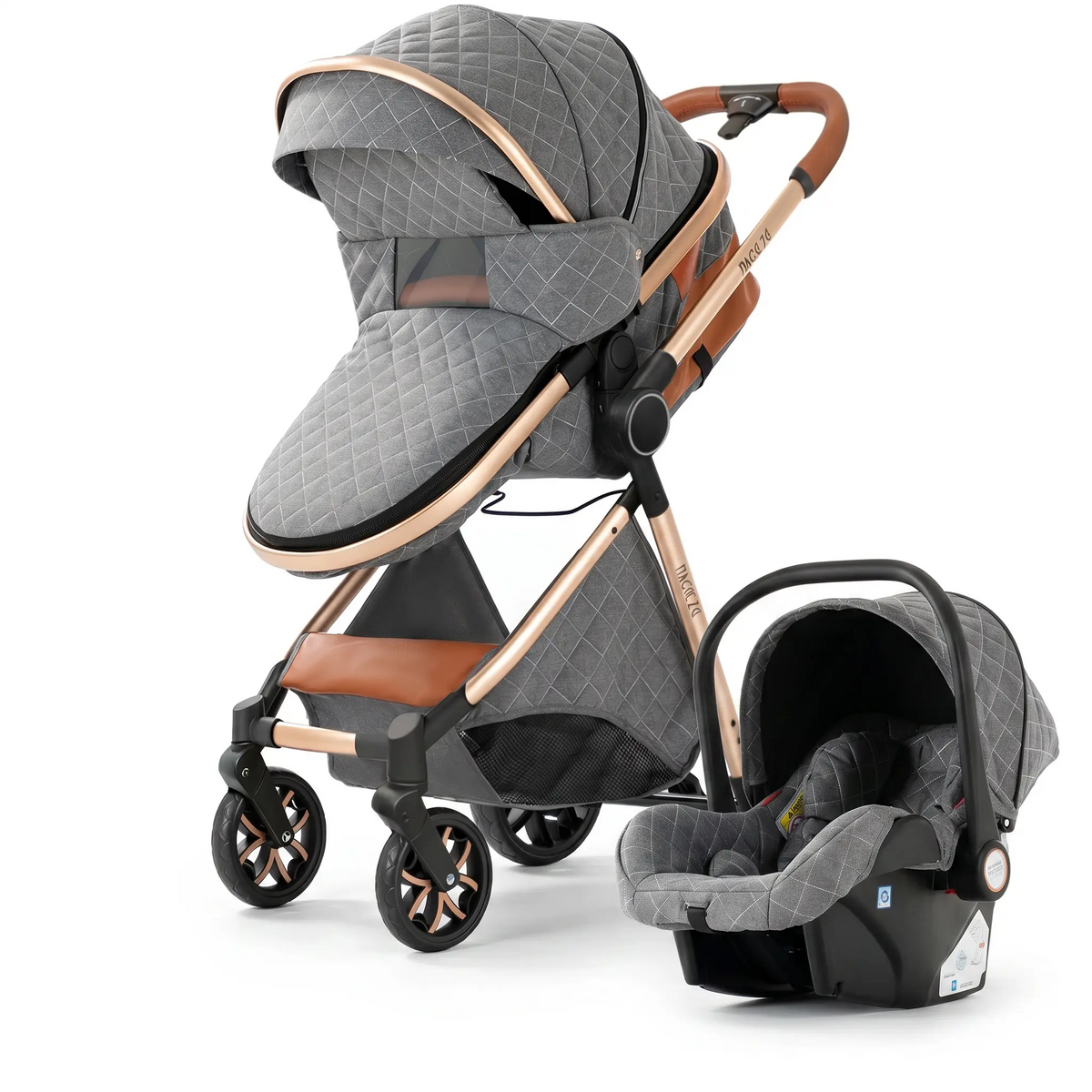 Poussette 3 en 1 Solène coloris Gris doré, avec sa coque bébé