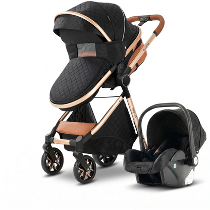 Poussette 3 en 1 Solène coloris Noir champagne, avec sa coque bébé