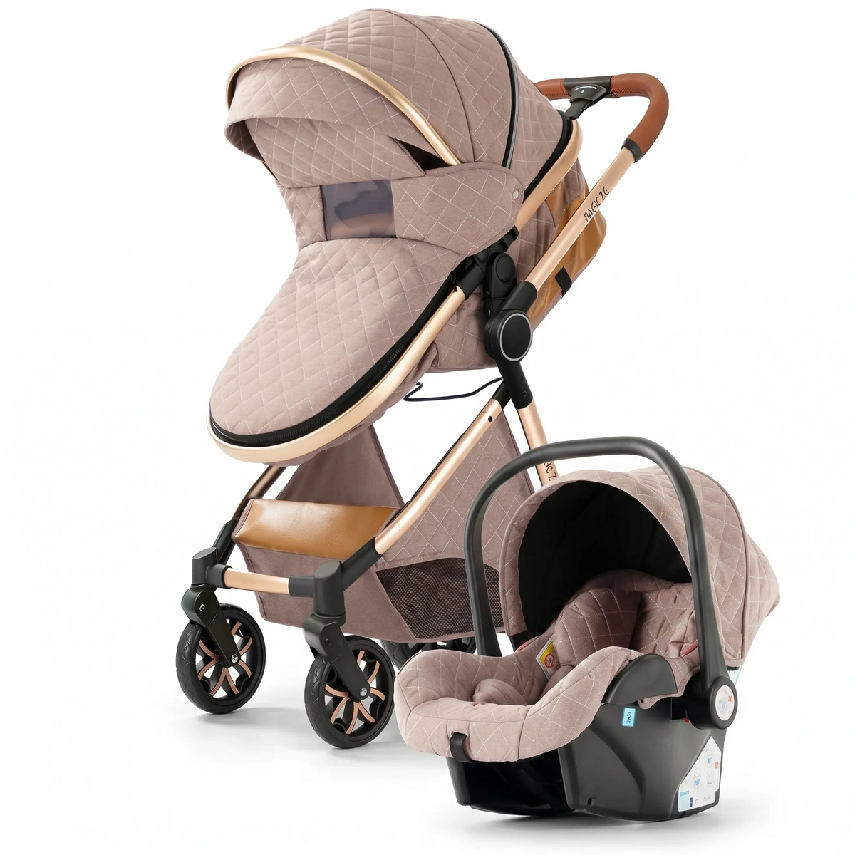 Poussette 3 en 1 Solène coloris Taupe doré, avec sa coque bébé